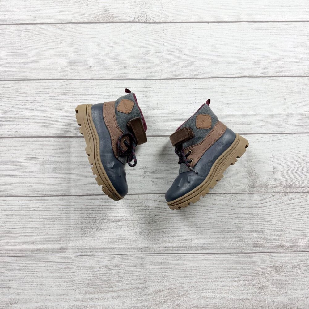Carter's Kids Blue & Brown Duck Boots All-Weather Lace-Up 10 - Picture 3 of 6